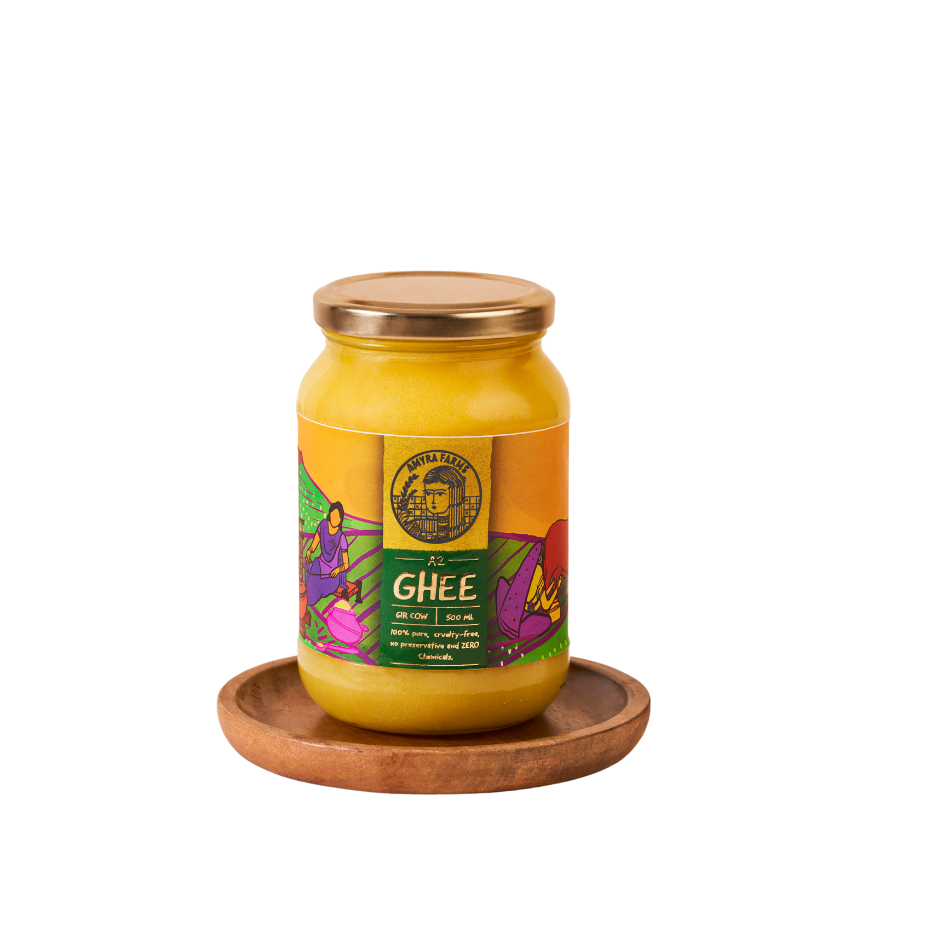 Premium A2 gir cow ghee-pure organic bilona method-glass jar-front