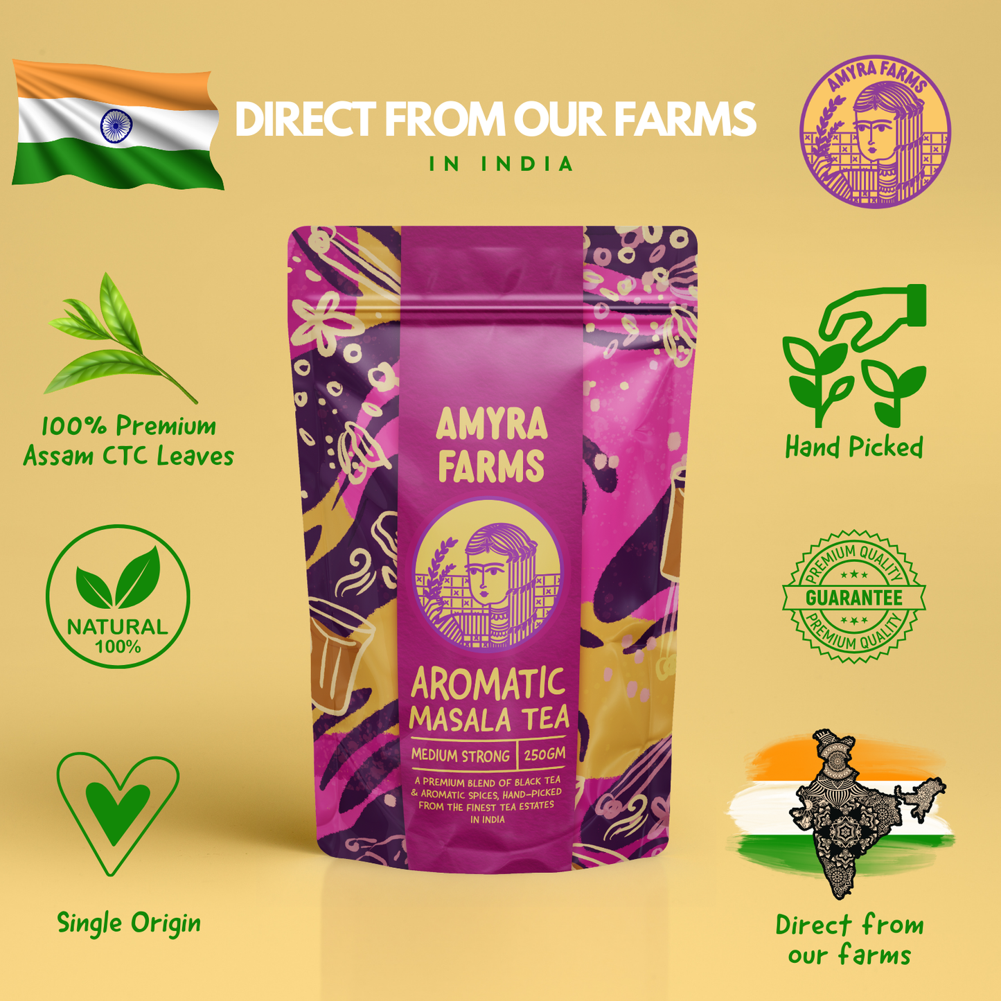 Amyra Farms Aromatic Indian masala chai loose leaf tea – 100% natural, no additives - specifications