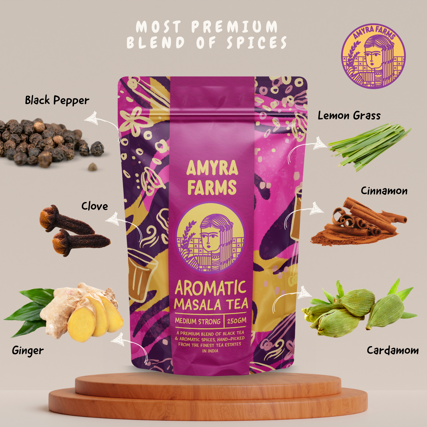 Amyra Farms Aromatic Indian masala chai loose leaf tea – 100% natural, no additives - spices