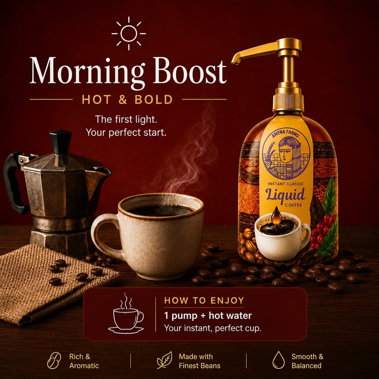 Morning Boost — hot & bold · 1 pump + hot water