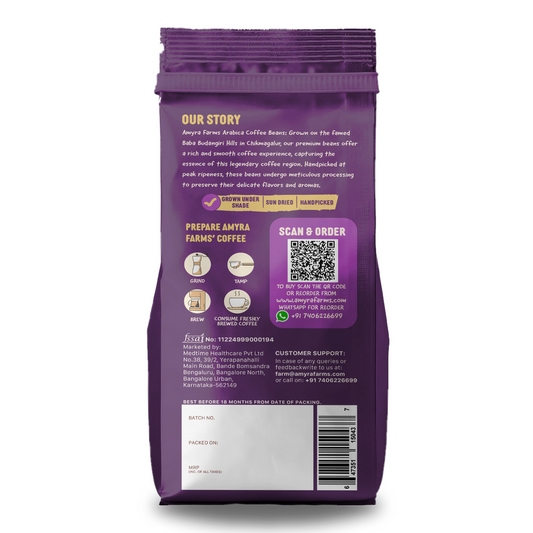 Amyra Farms Specialty 100% Arabica Coffee Beans – Medium Roast UAE, back packet 