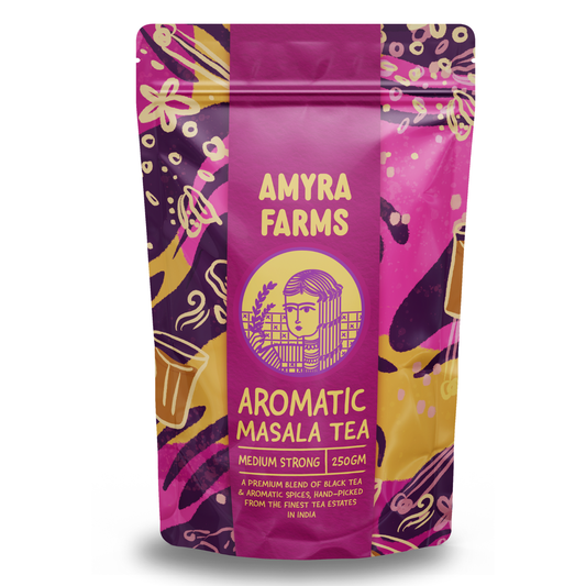 Amyra Farms Aromatic Indian masala chai loose leaf tea – 100% natural, no additives - front packet